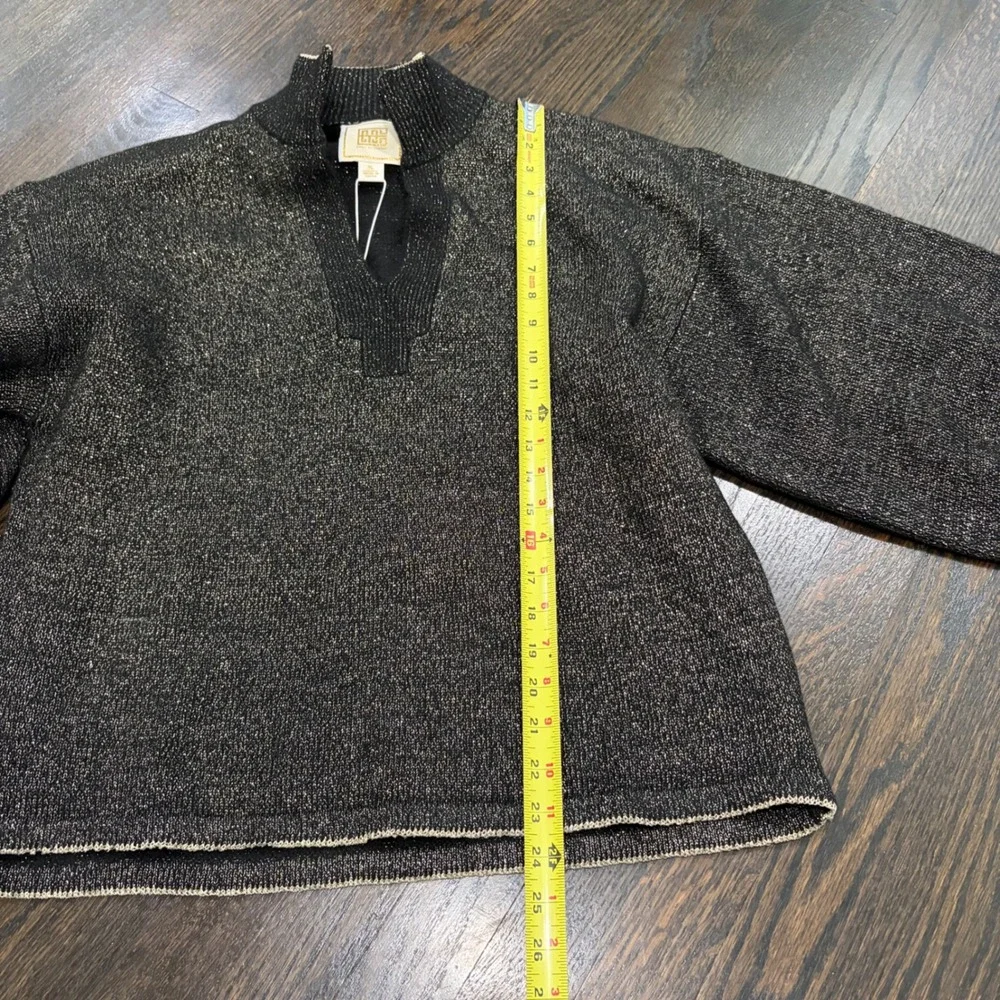 Emily McCarthy Lolli Sweater Women XL‎ Black Gold Metallic Split Neck Knit
